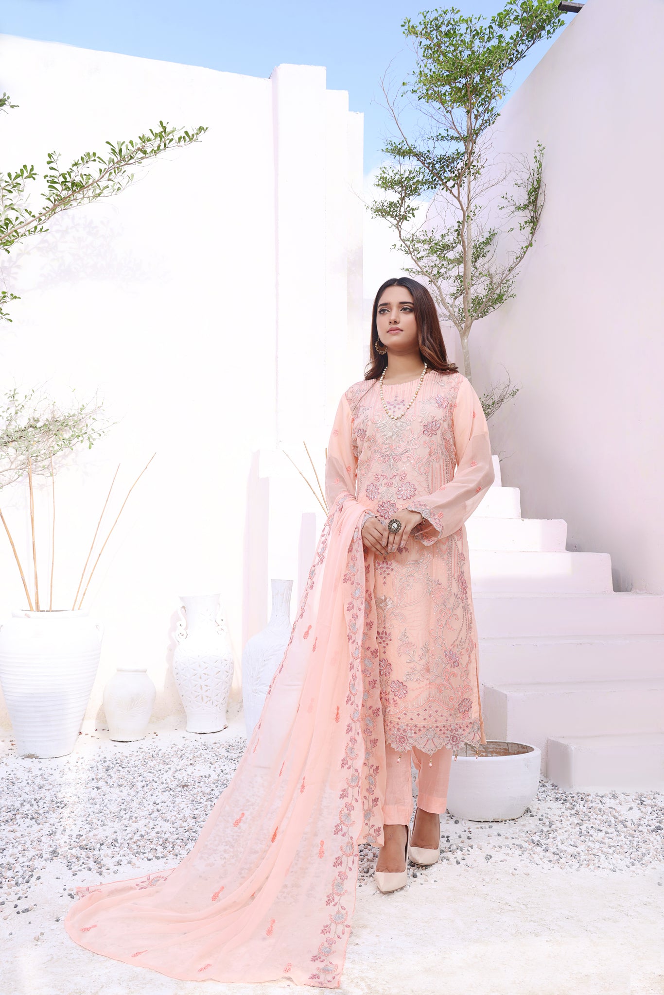 Hayat 03-Piece Embroidered Chiffon Suit
