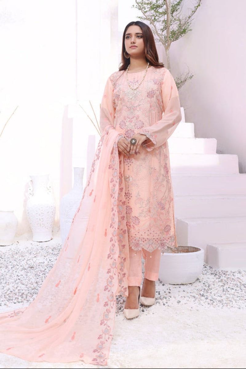 Hayat 03-Piece Embroidered Chiffon Suit