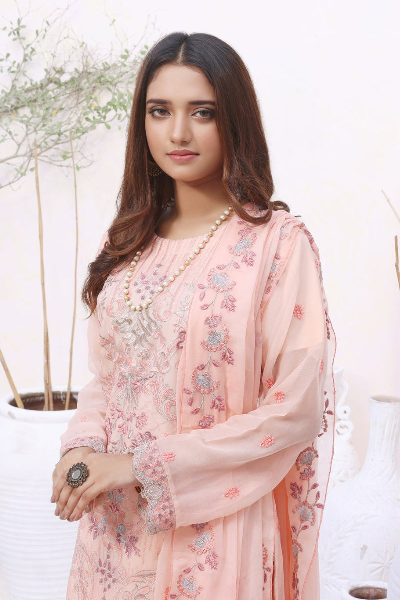 Hayat 03-Piece Embroidered Chiffon Suit