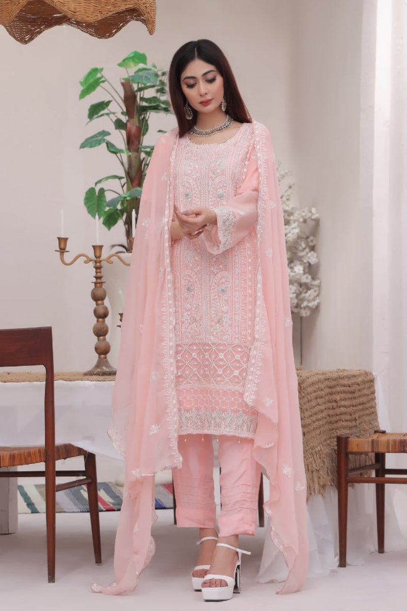 Duchess 03-Piece Embroidered Chiffon Suit