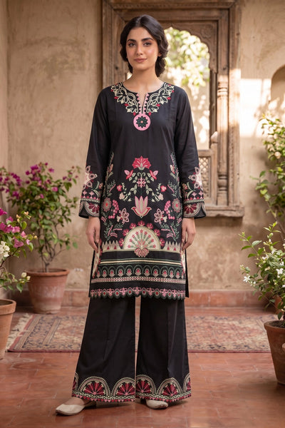 Aplic 2 Pcs Embroidered Lawn Co-ards Set | Black