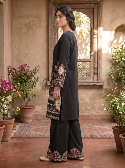 Aplic 2 Pcs Embroidered Lawn Co-ards Set | Black