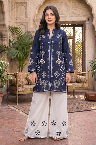 Pine 2 Pcs Embroidered Lawn Co-ards Set | Navy & White