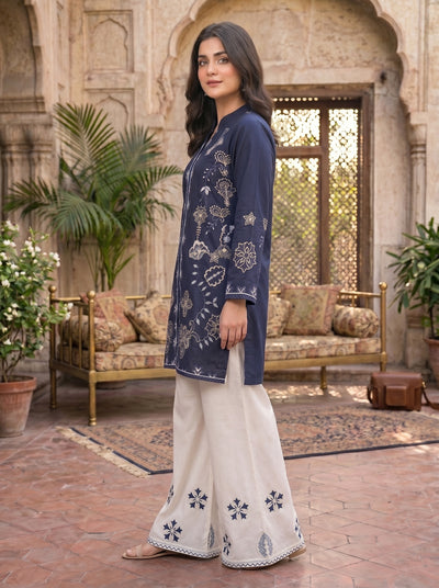 Pine 2 Pcs Embroidered Lawn Co-ards Set | Navy & White
