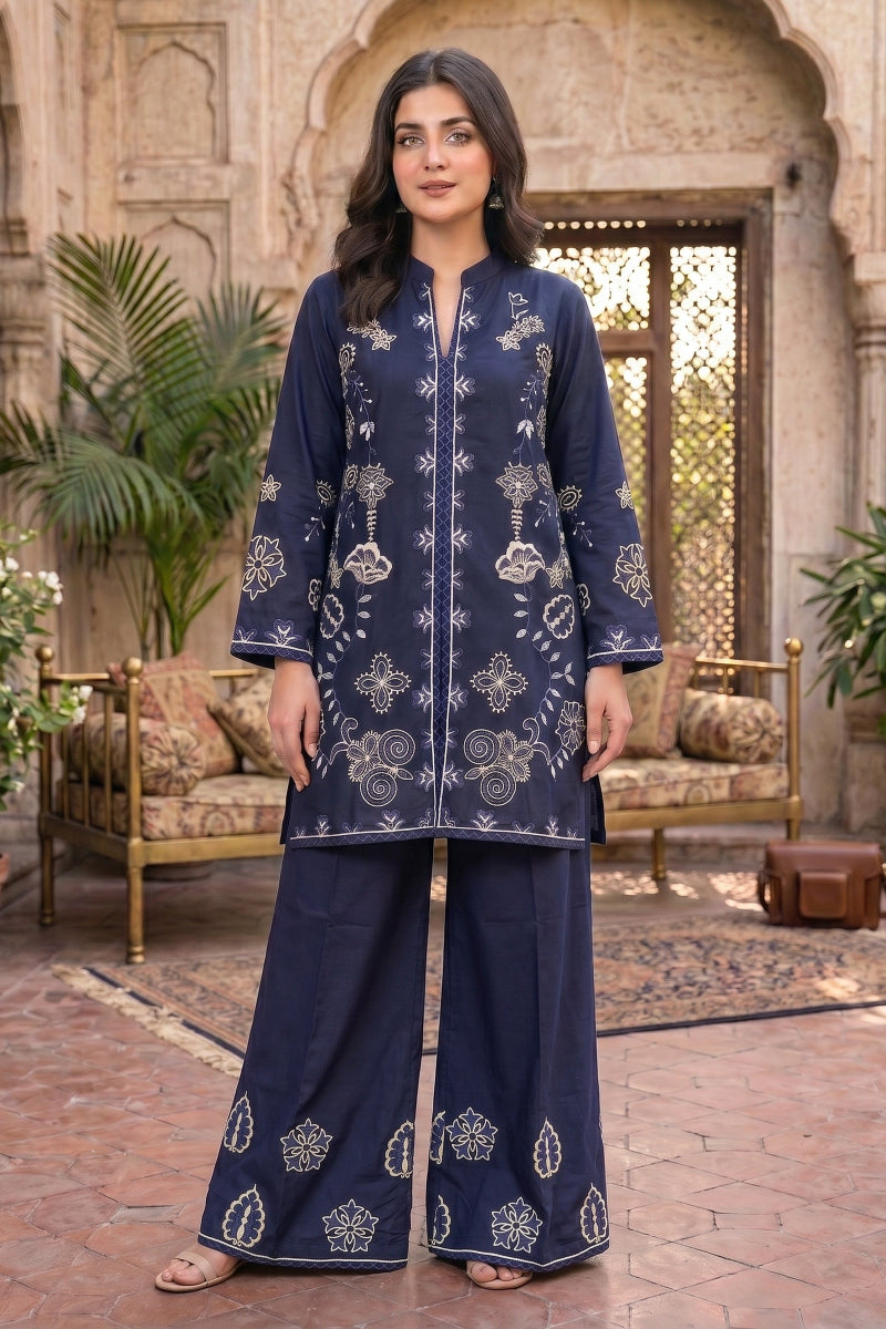 Pine 2 Pcs Embroidered Lawn Co-ards Set | Blue