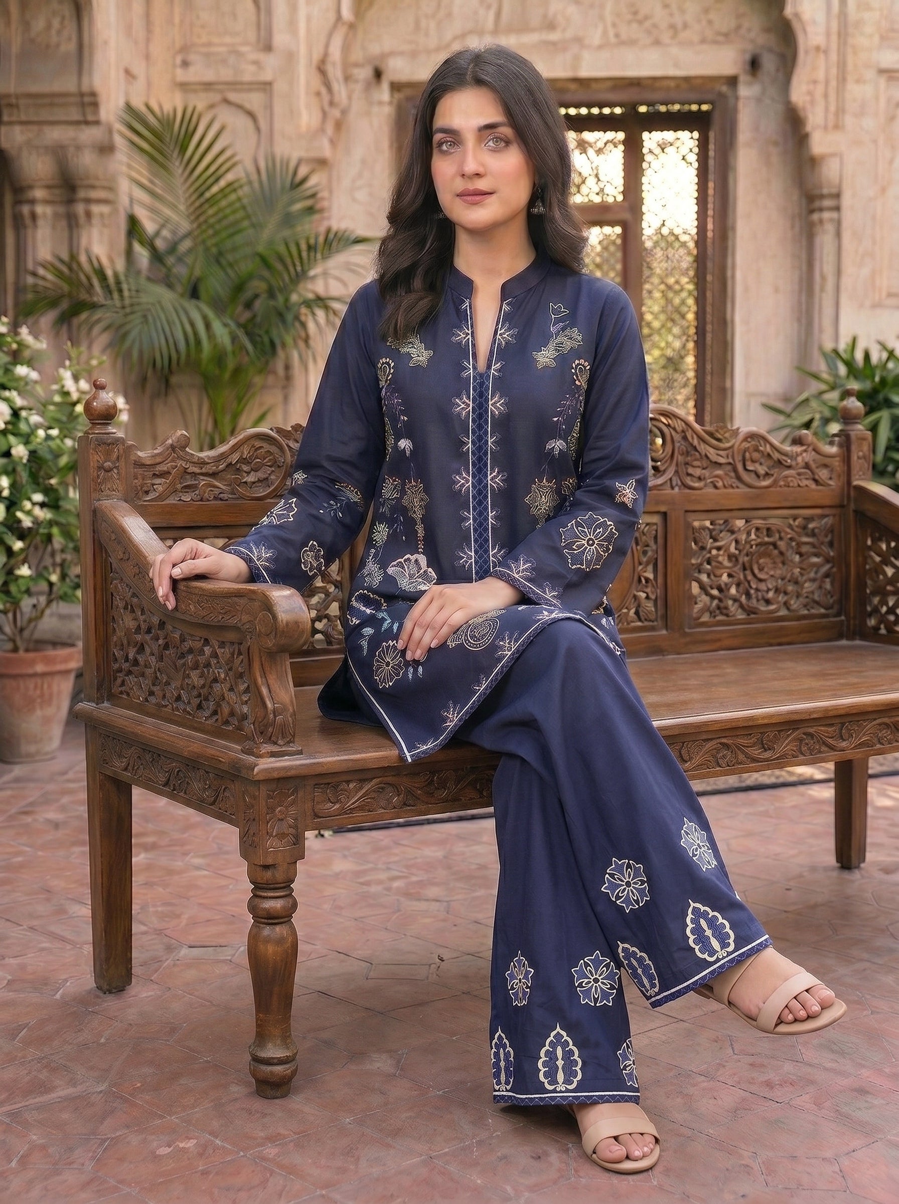 Pine 2 Pcs Embroidered Lawn Co-ards Set | Blue