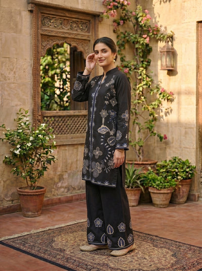 Pine 2 Pcs Embroidered Lawn Co-ards Set | Obsidian Midnight