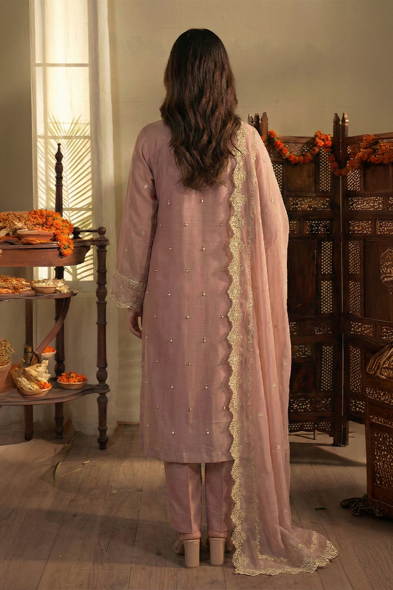 03-Piece Ready-To-Wear Luxury Chiffon Suit – Dusty Rose