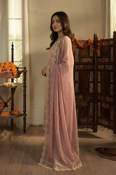 03-Piece Ready-To-Wear Luxury Chiffon Suit – Dusty Rose