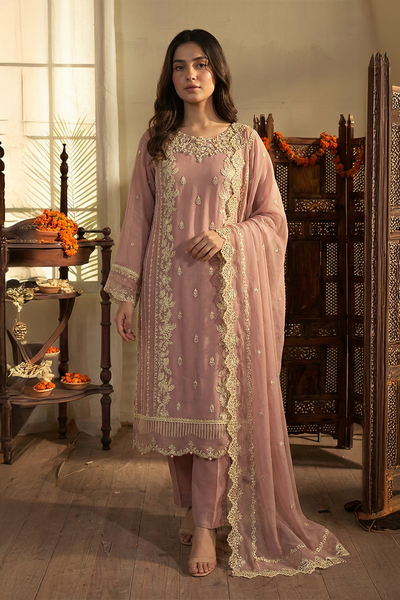 03-Piece Ready-To-Wear Luxury Chiffon Suit – Dusty Rose