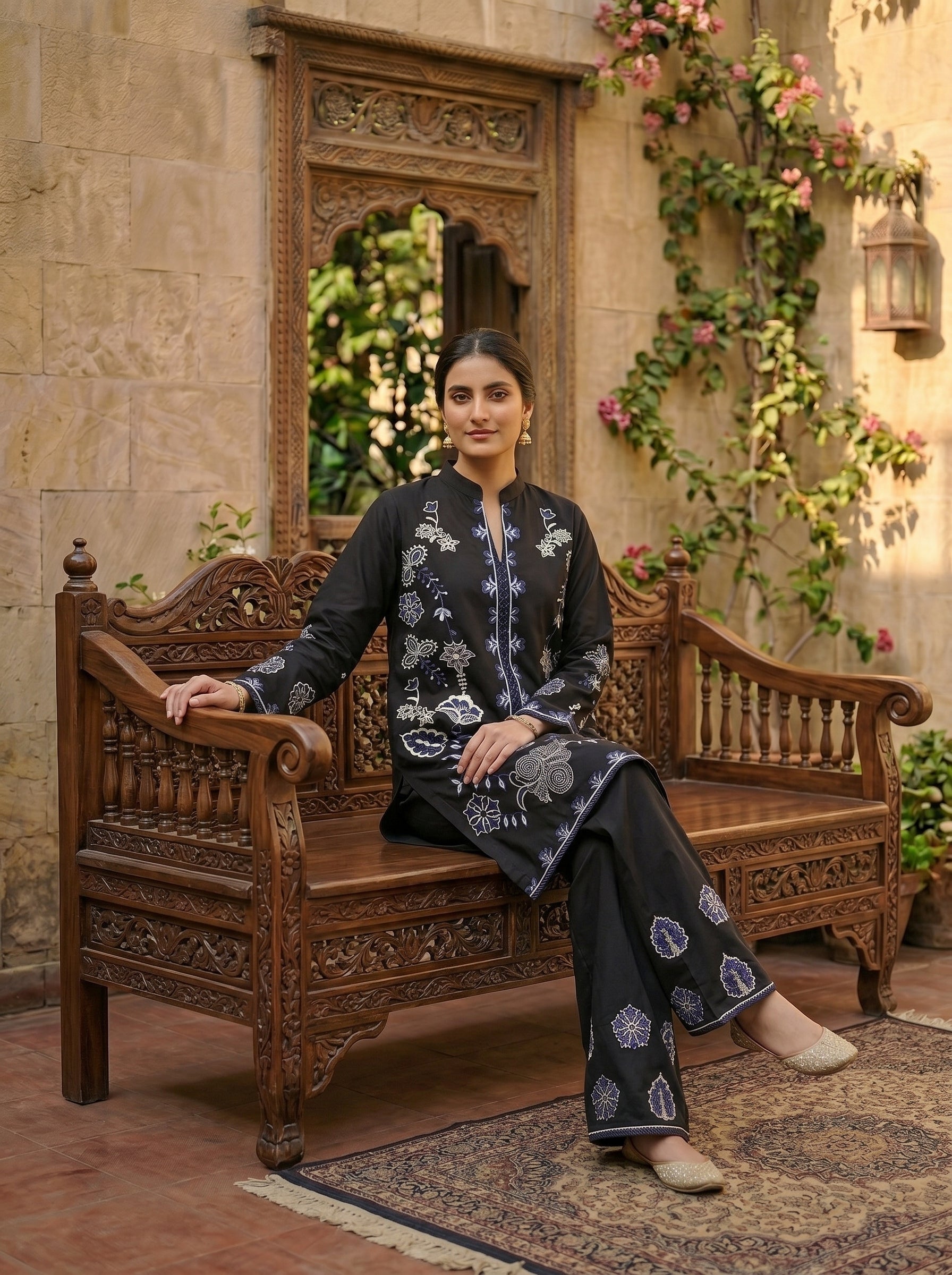 Pine 2 Pcs Embroidered Lawn Co-ards Set | Obsidian Midnight