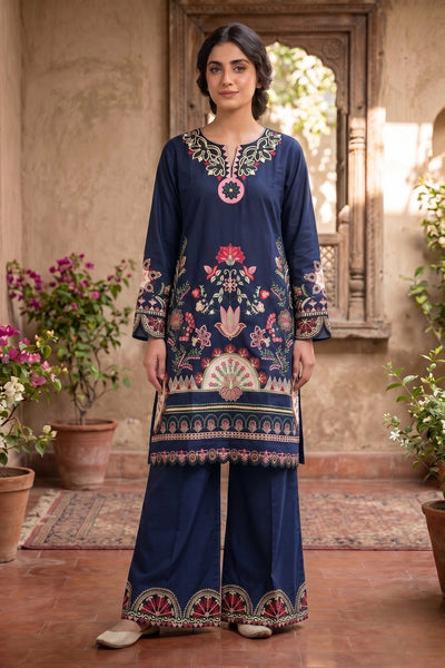 Aplic 2 Pcs Embroidered Lawn Co-ards Set | Navy