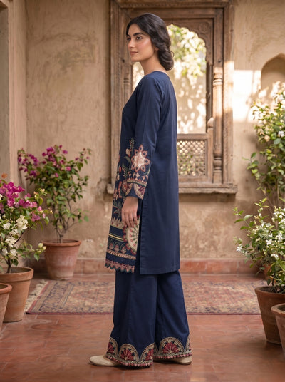 Aplic 2 Pcs Embroidered Lawn Co-ards Set | Navy
