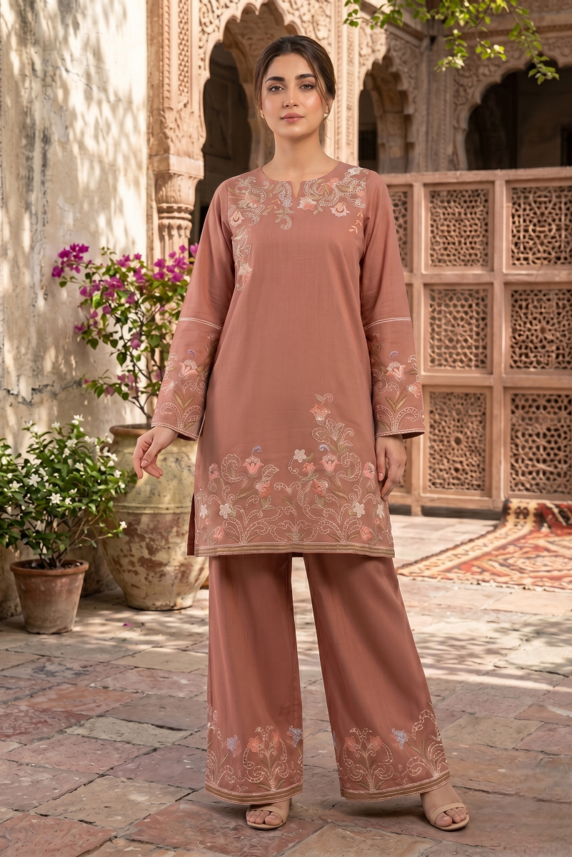 Hiza 2 Pcs Embroidered Lawn Co-ards Set Peach