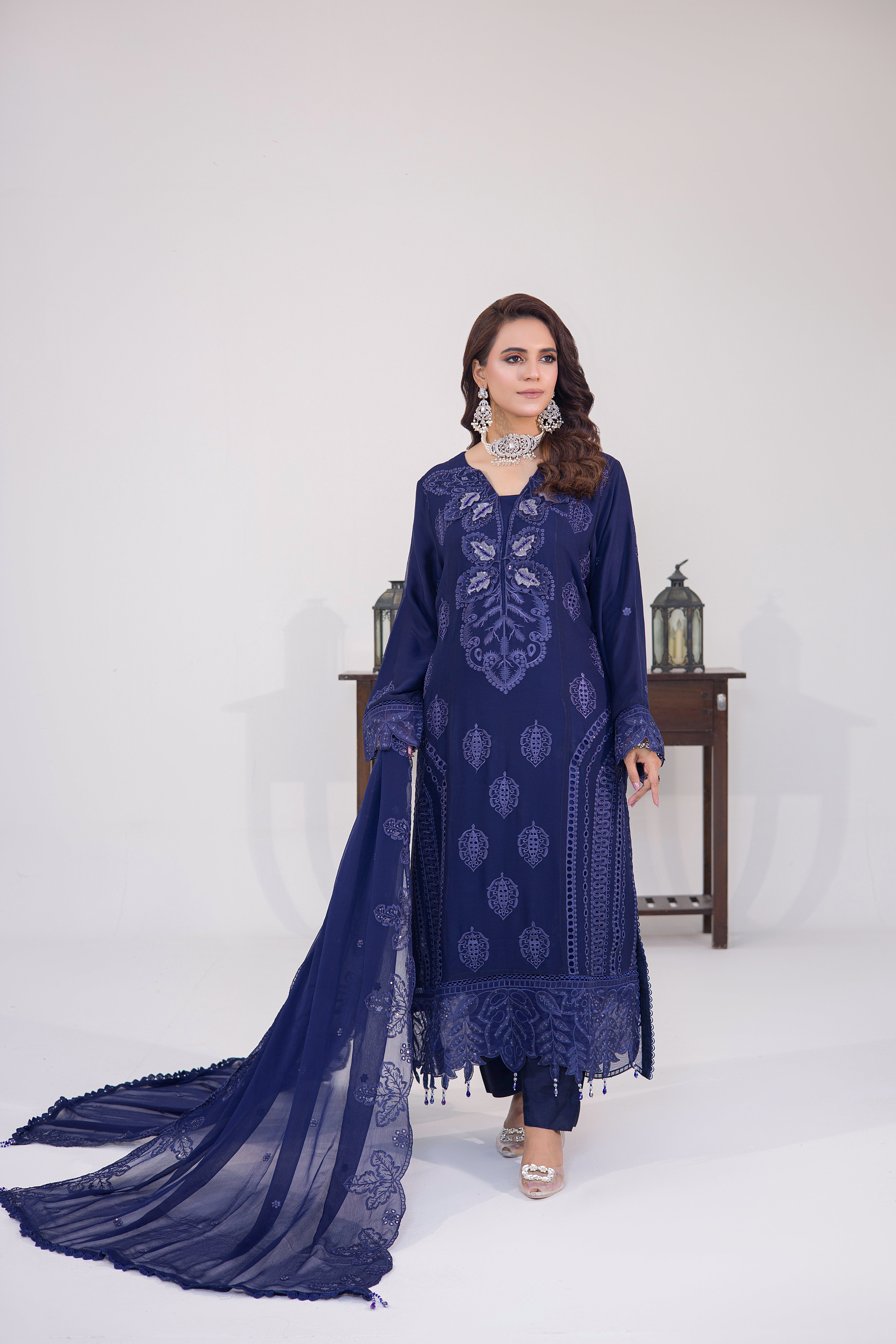 Grace Ready To Wear Luxry Chiffon Dress BLUE