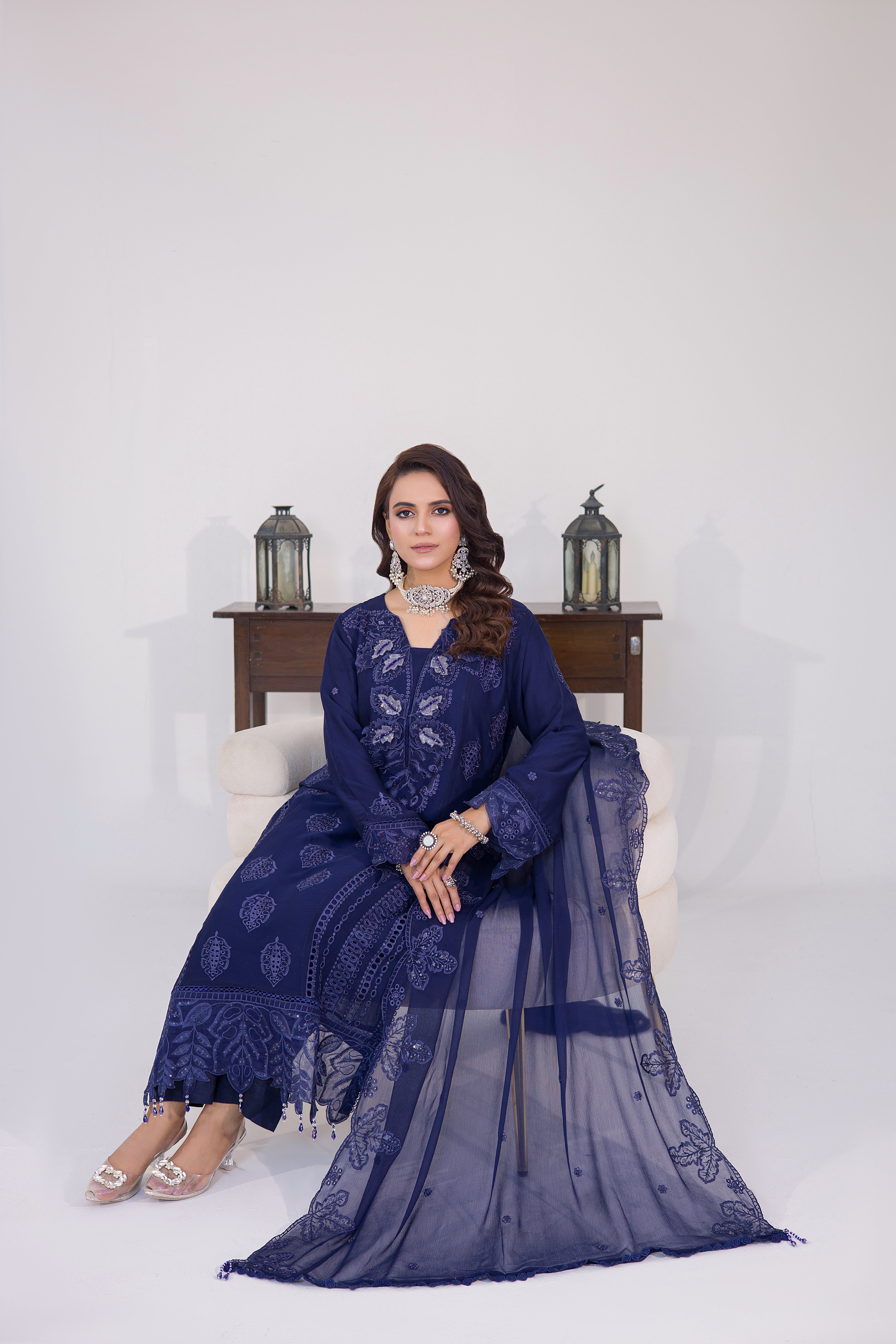 Grace Ready To Wear Luxry Chiffon Dress BLUE