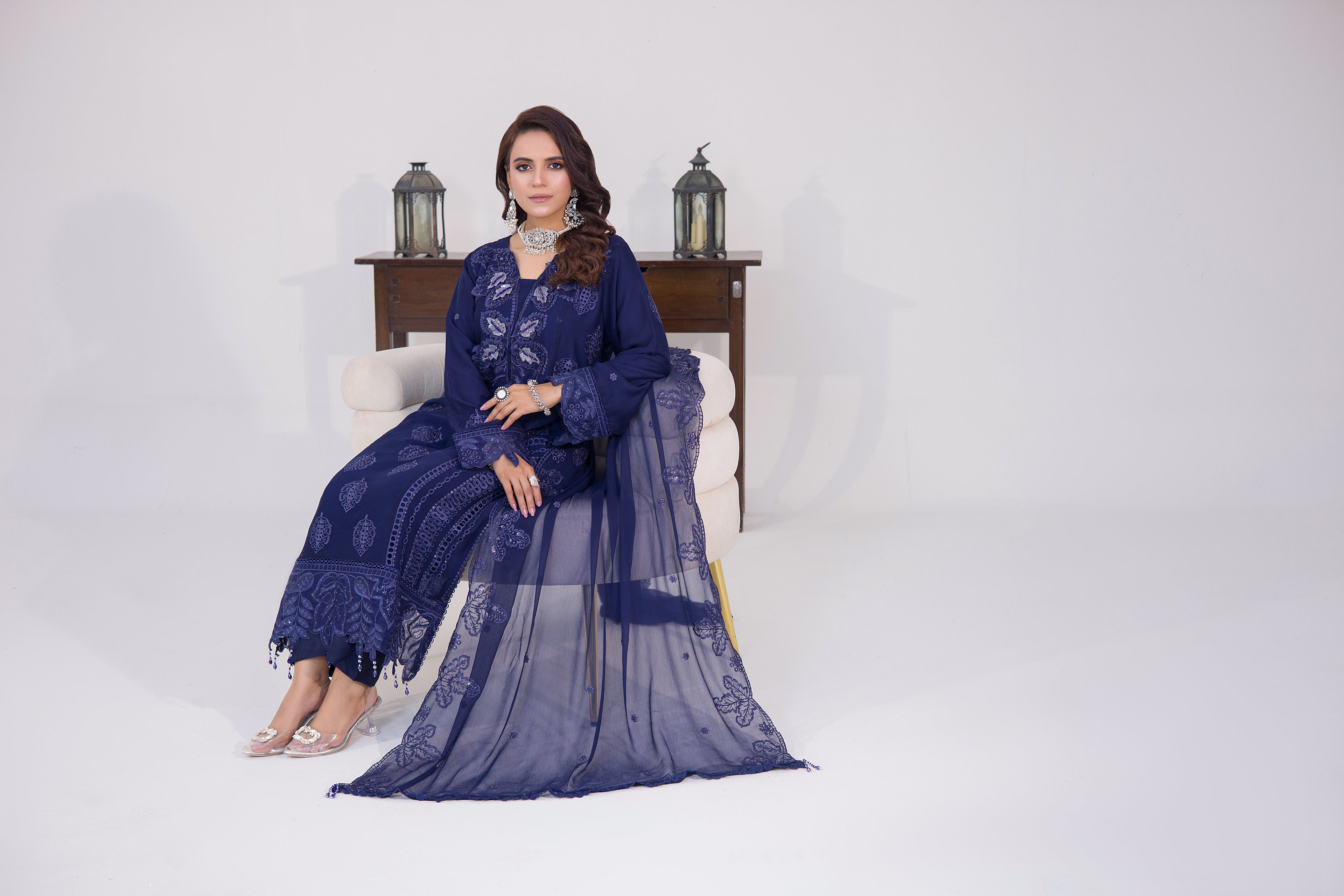 Grace Ready To Wear Luxry Chiffon Dress BLUE