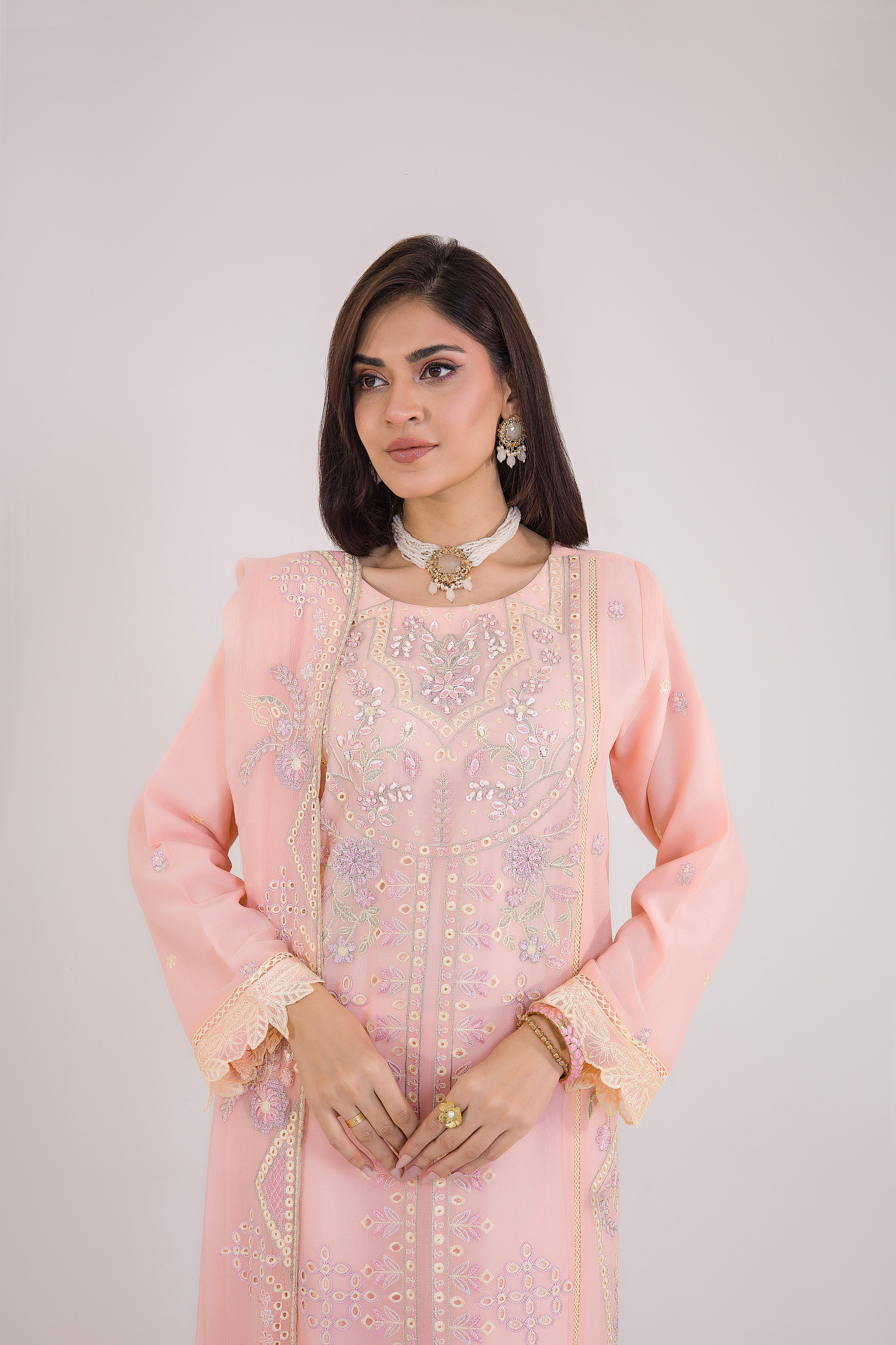 Grace Ready To Wear Luxry Chiffon Dress Peach