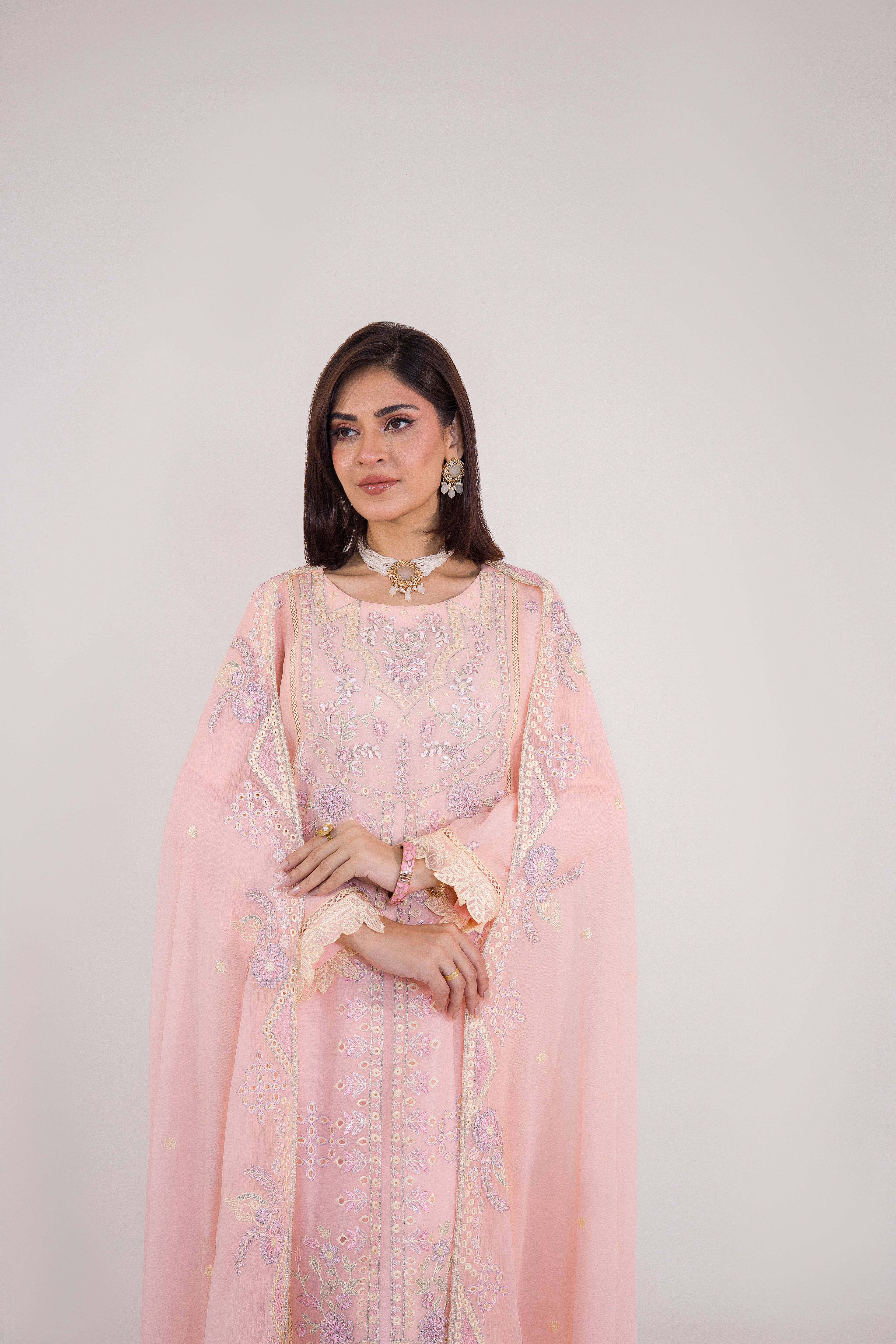 Grace Ready To Wear Luxry Chiffon Dress Peach