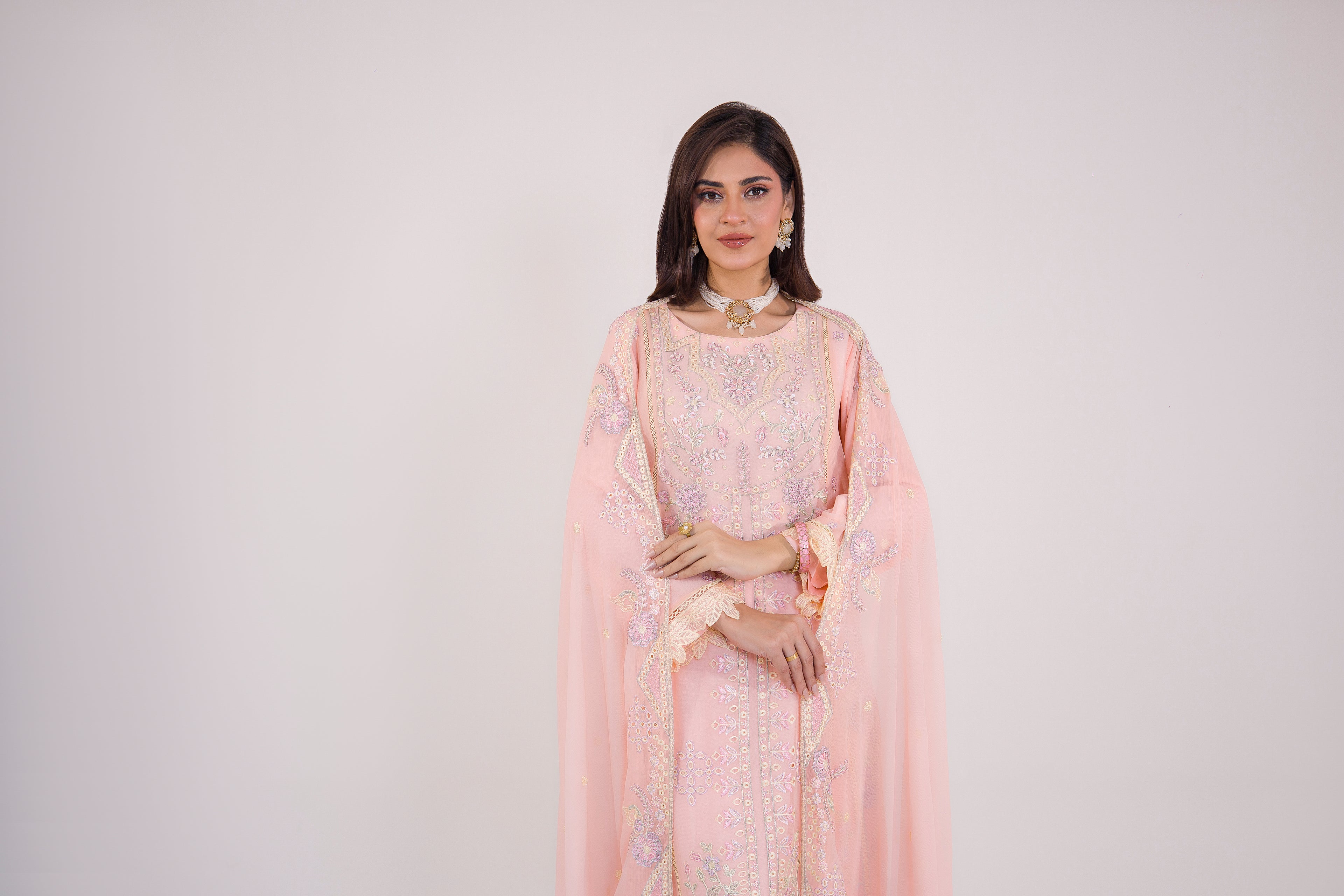 Grace Ready To Wear Luxry Chiffon Dress Peach