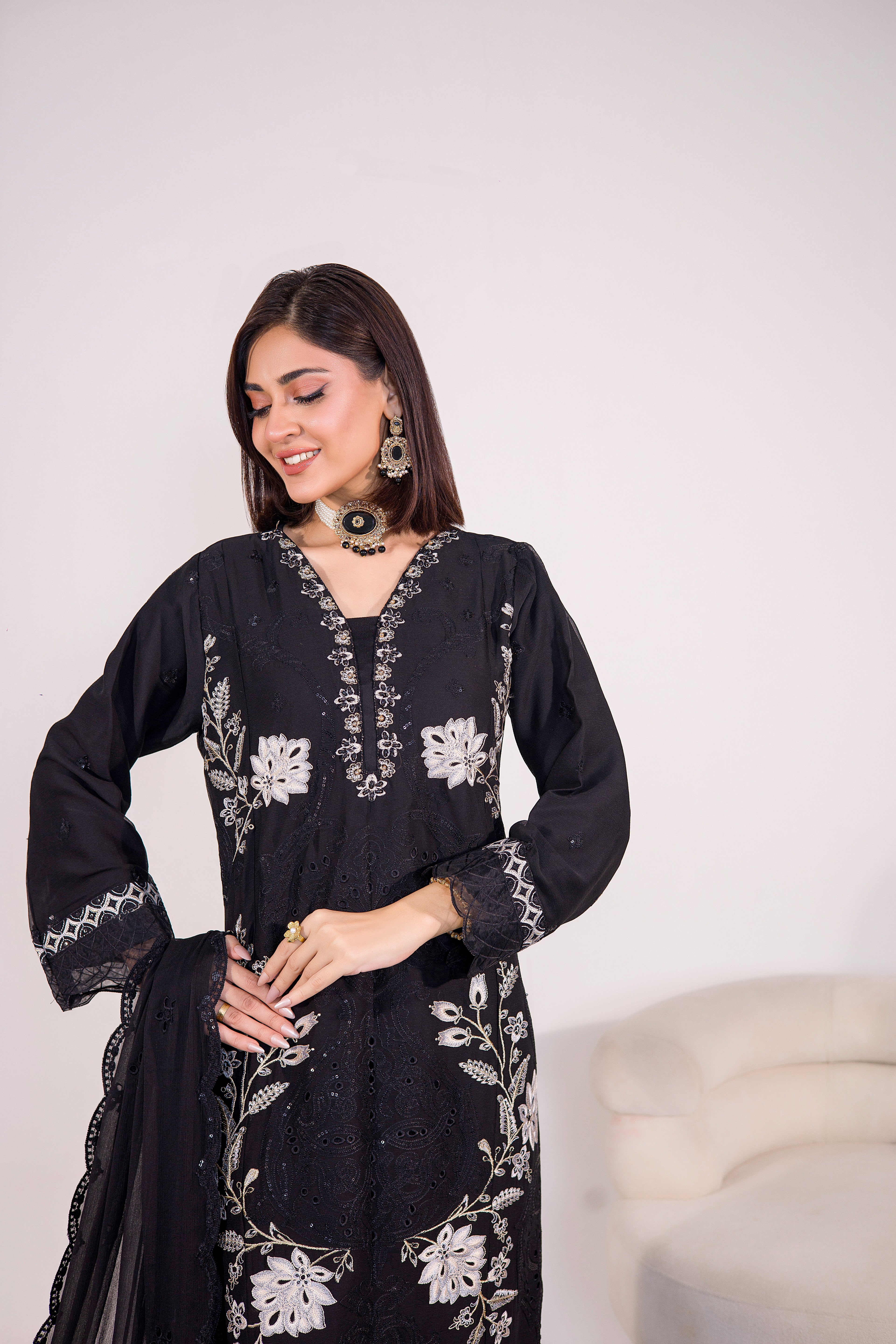 Grace Ready To Wear Luxry Chiffon Dress Black