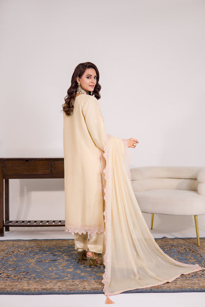 Grace Ready To Wear Luxry Chiffon Dress Soft Cream