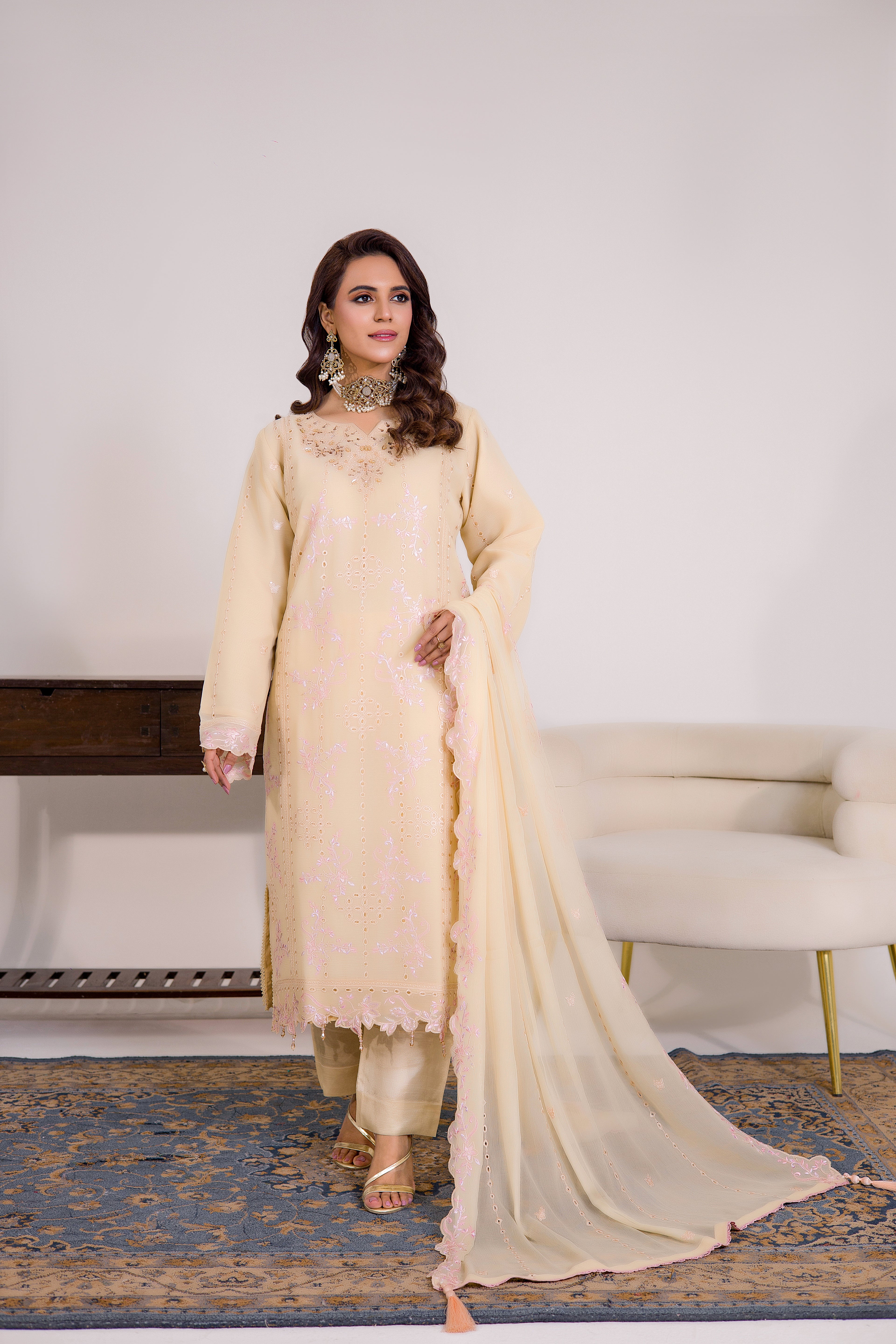 Grace Ready To Wear Luxry Chiffon Dress Soft Cream