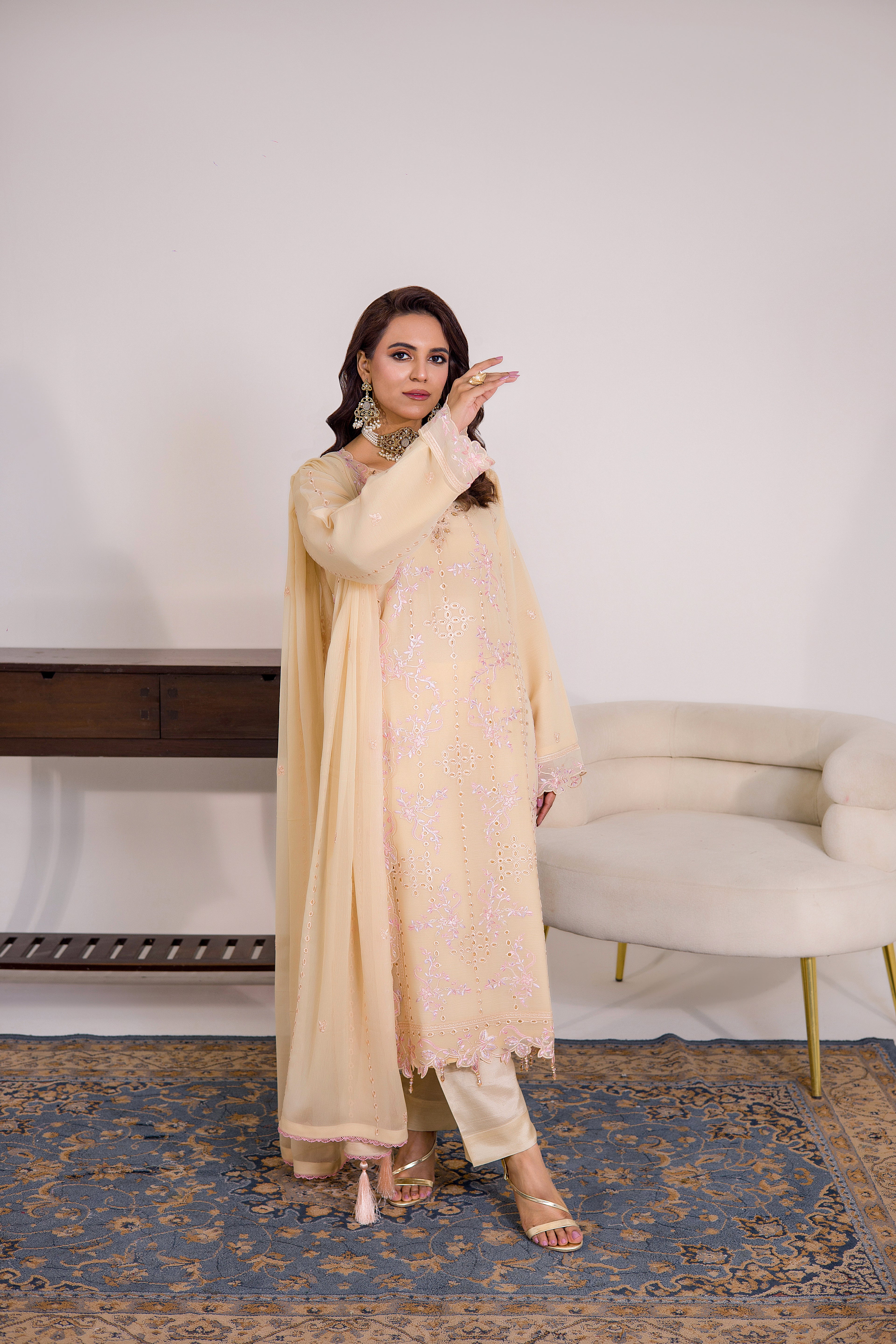 Grace Ready To Wear Luxry Chiffon Dress Soft Cream