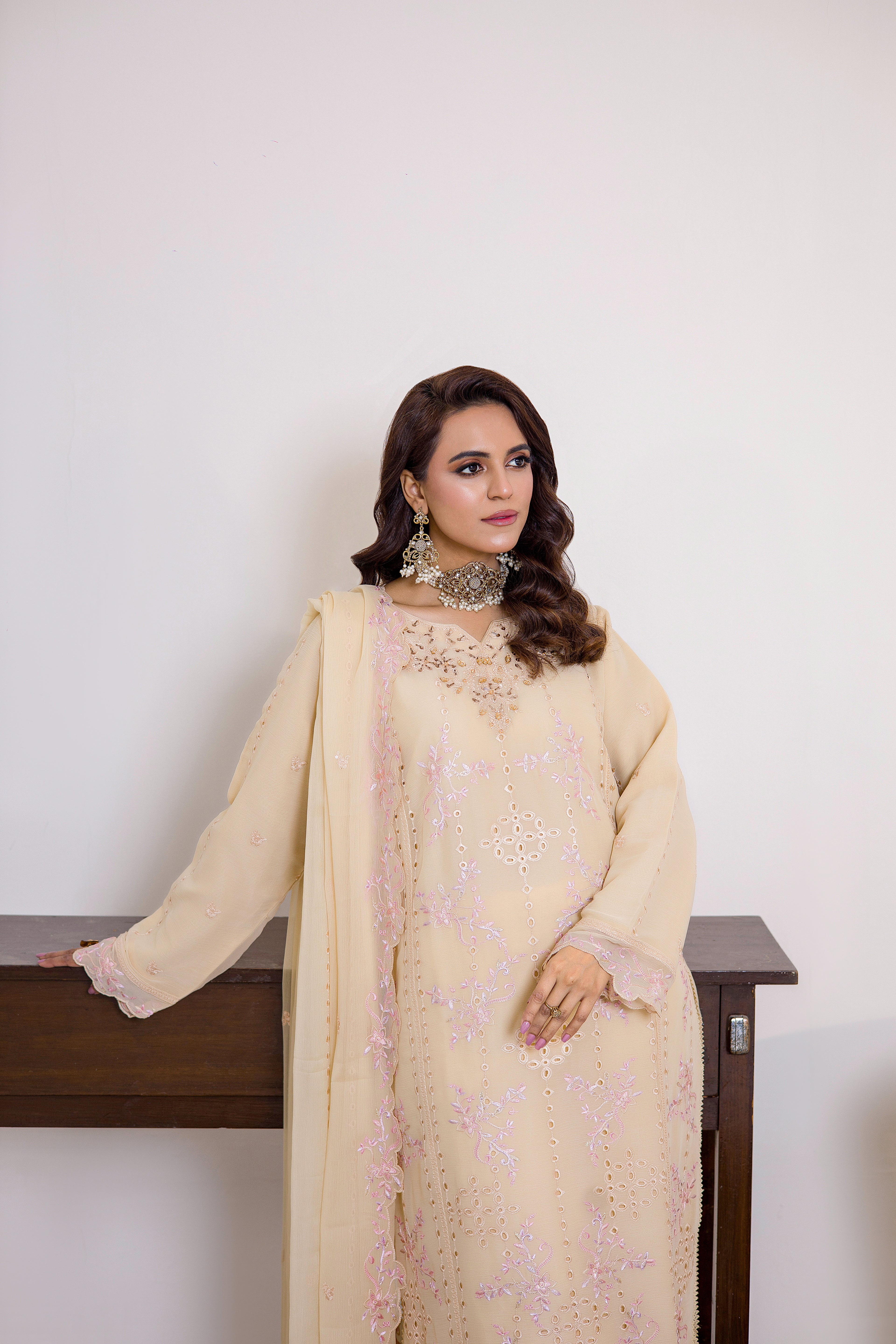 Grace Ready To Wear Luxry Chiffon Dress Soft Cream