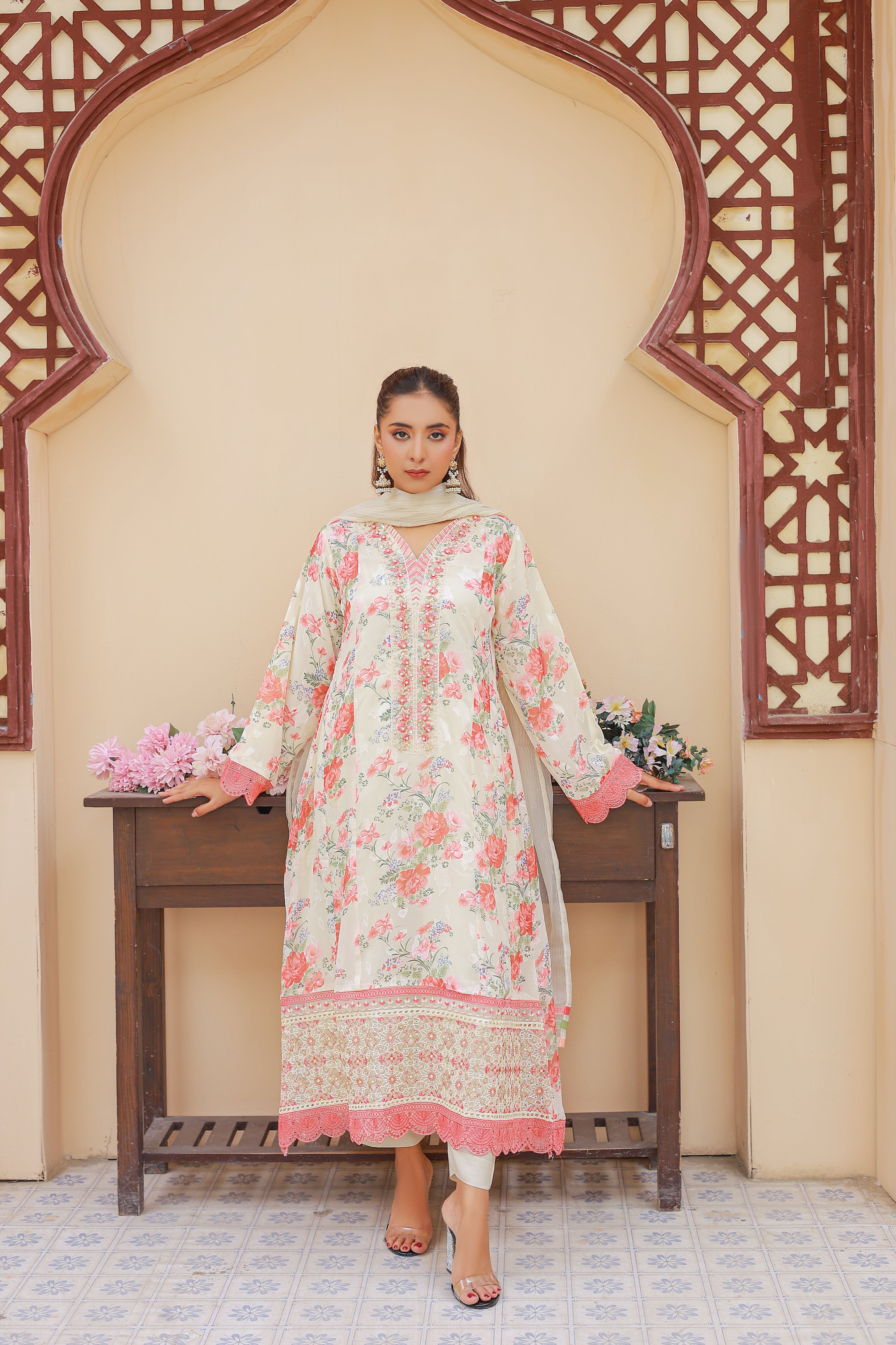 Florence Printed And Chiffon Embroidered Maxi