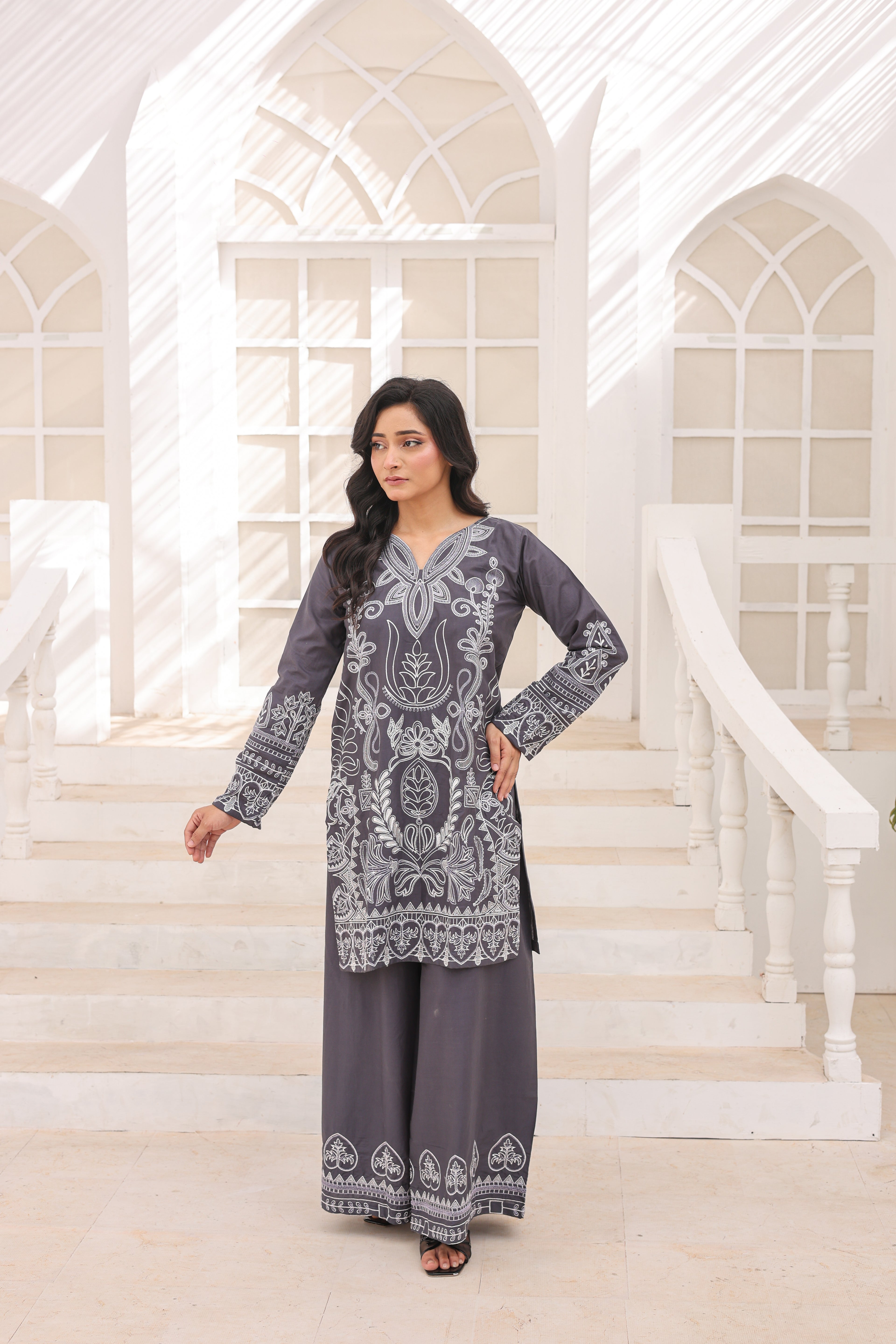 LEGACY 2 Pcs Embroidered Lawn Co-ards Set (Grey)
