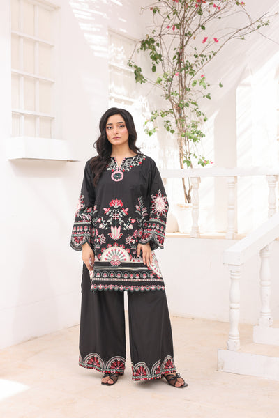 Aplic 2 Pcs Embroidered Lawn Co-ards Set | Black