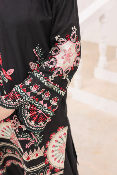 Aplic 2 Pcs Embroidered Lawn Co-ards Set | Black