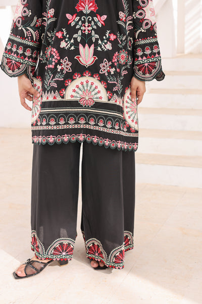 Aplic 2 Pcs Embroidered Lawn Co-ards Set | Black