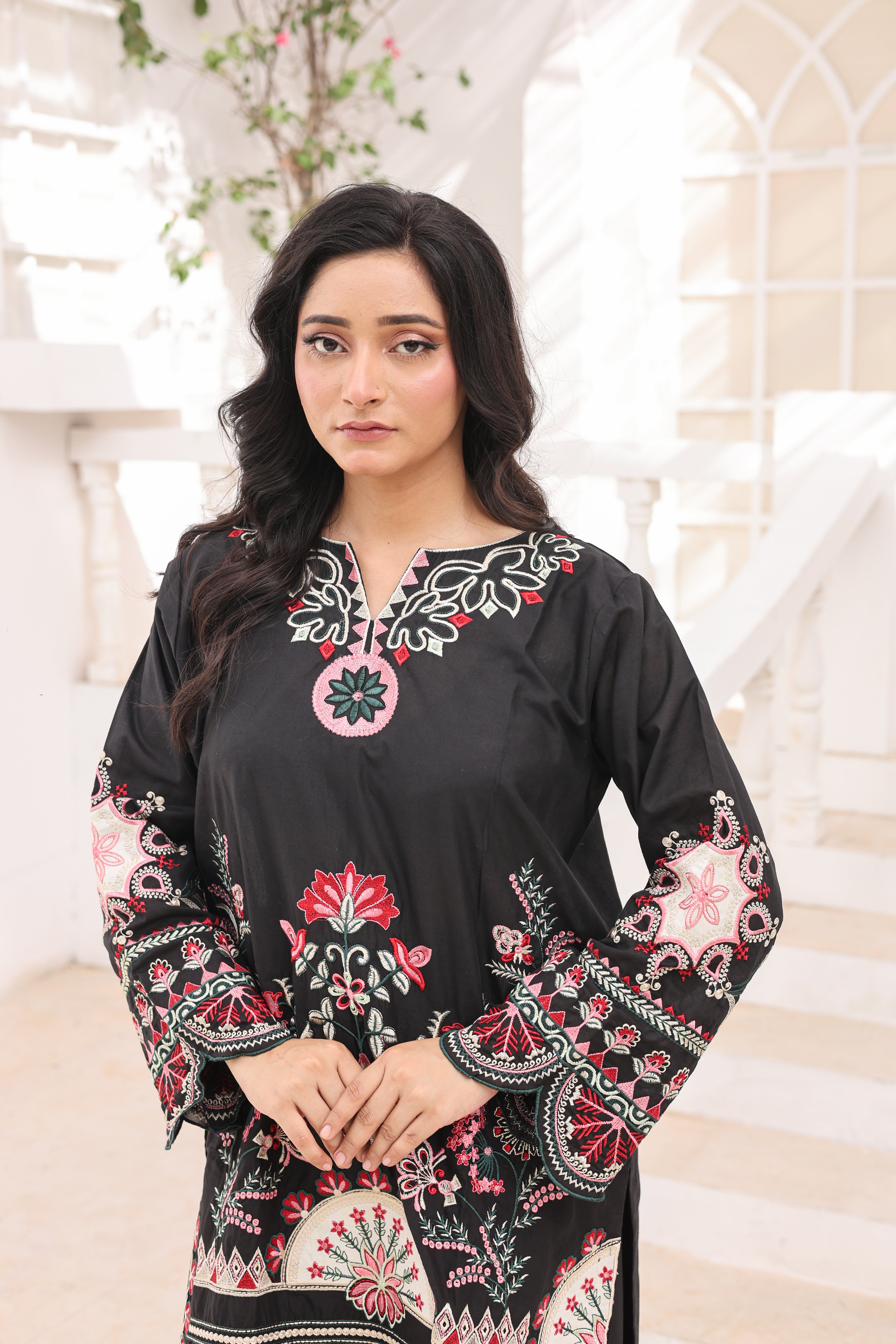 Aplic 2 Pcs Embroidered Lawn Co-ards Set | Black