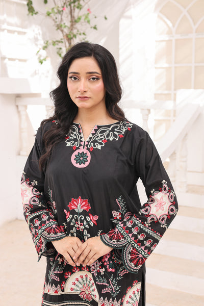 Aplic 2 Pcs Embroidered Lawn Co-ards Set | Black