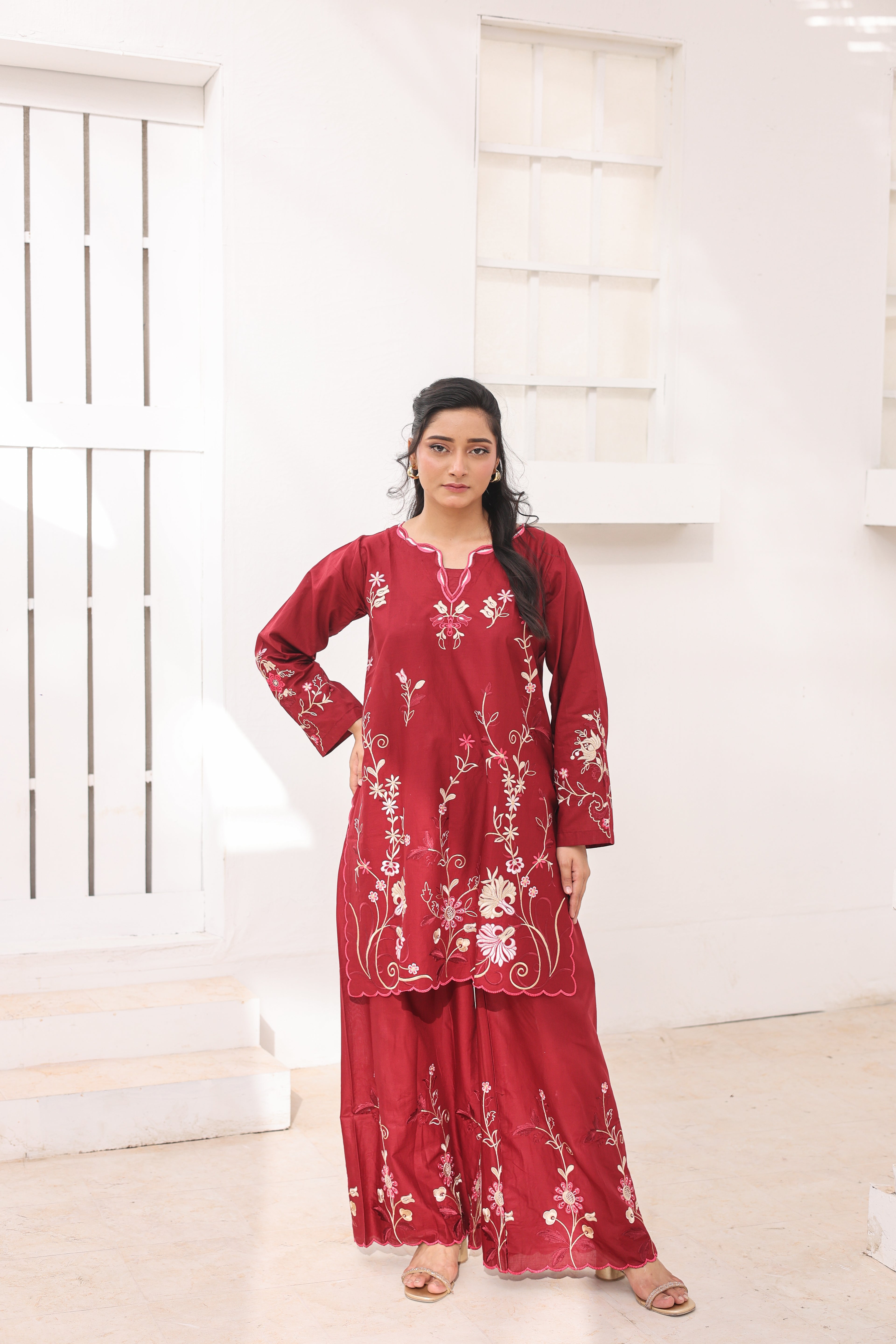 Mish 2 Pcs Embroidered Lawn Co-ards Set Maroon