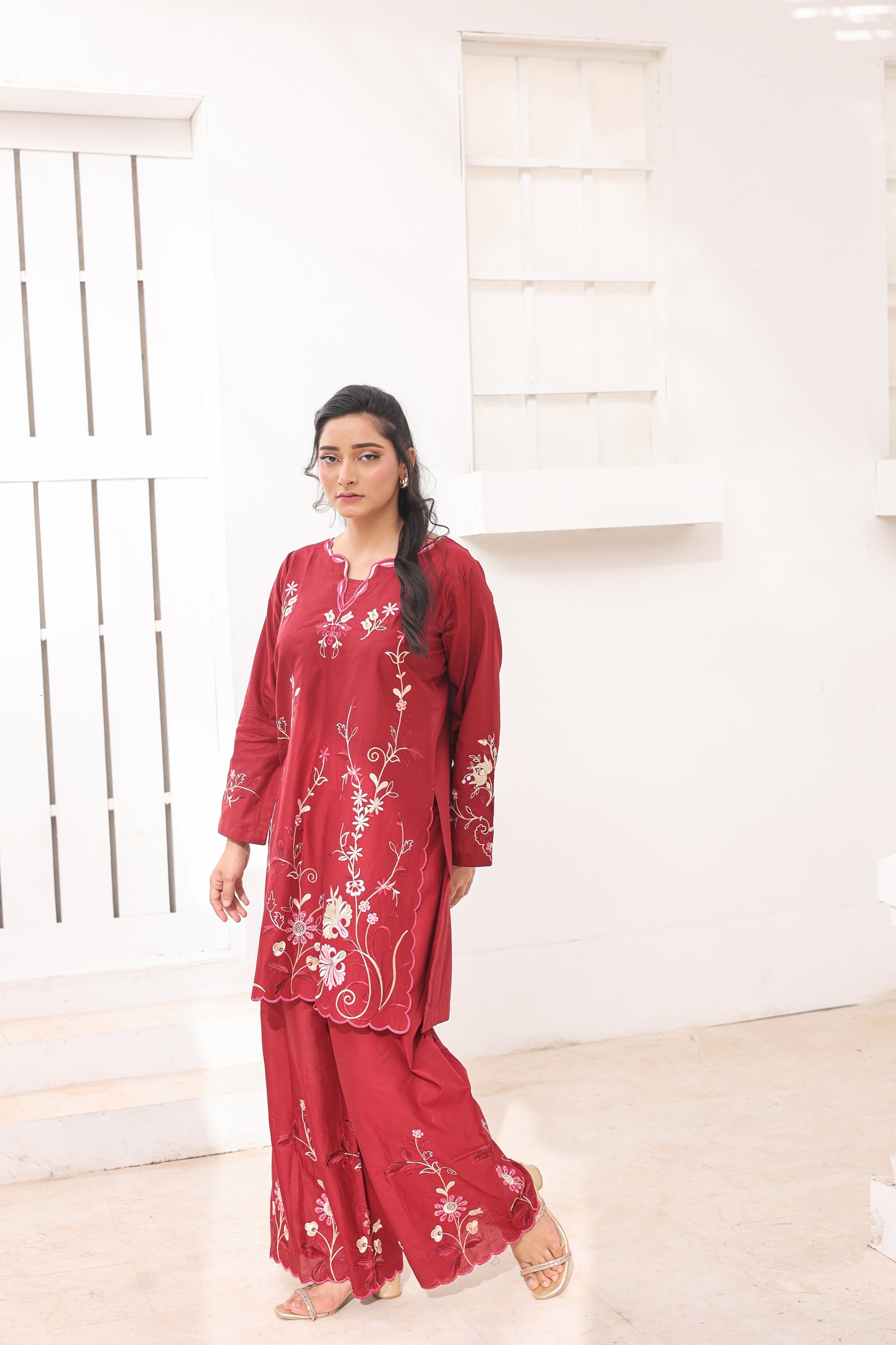 Mish 2 Pcs Embroidered Lawn Co-ards Set Maroon