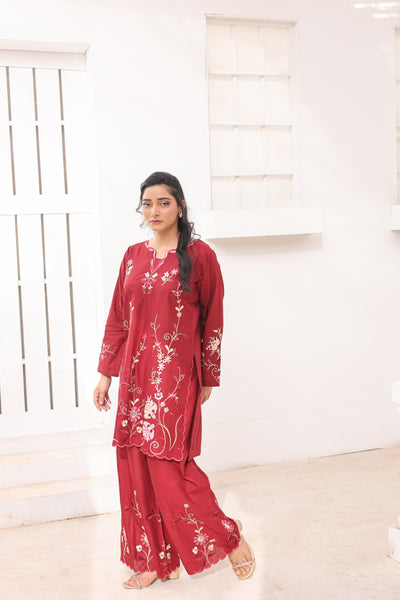 Mish 2 Pcs Embroidered Lawn Co-ards Set Maroon