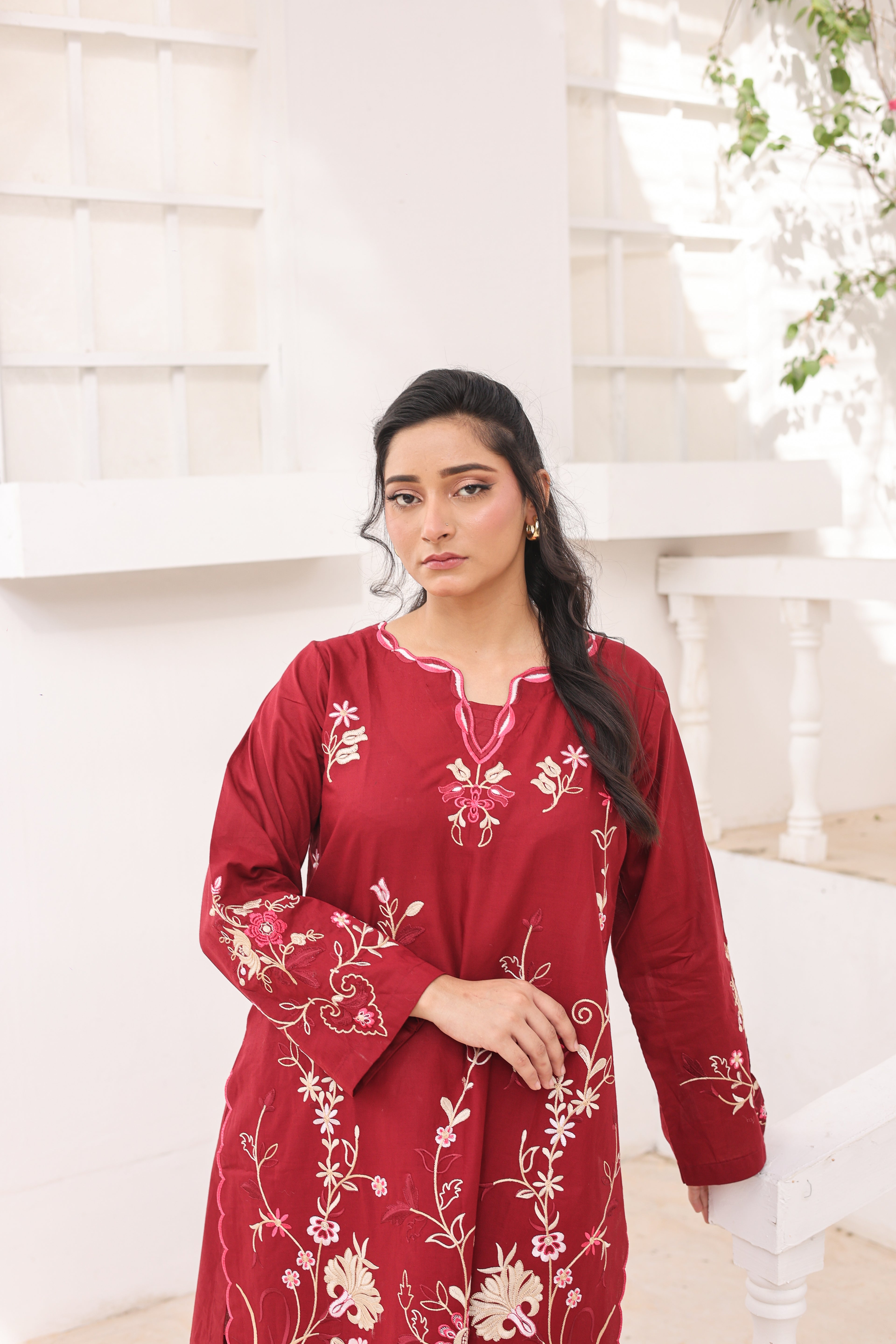 Mish 2 Pcs Embroidered Lawn Co-ards Set Maroon