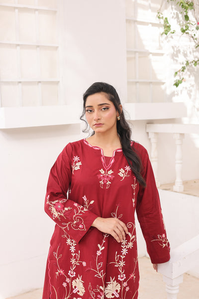 Mish 2 Pcs Embroidered Lawn Co-ards Set Maroon