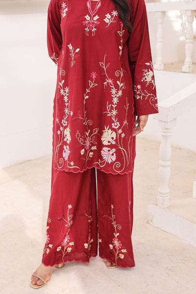 Mish 2 Pcs Embroidered Lawn Co-ards Set Maroon