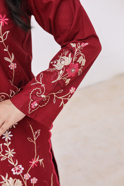 Mish 2 Pcs Embroidered Lawn Co-ards Set Maroon