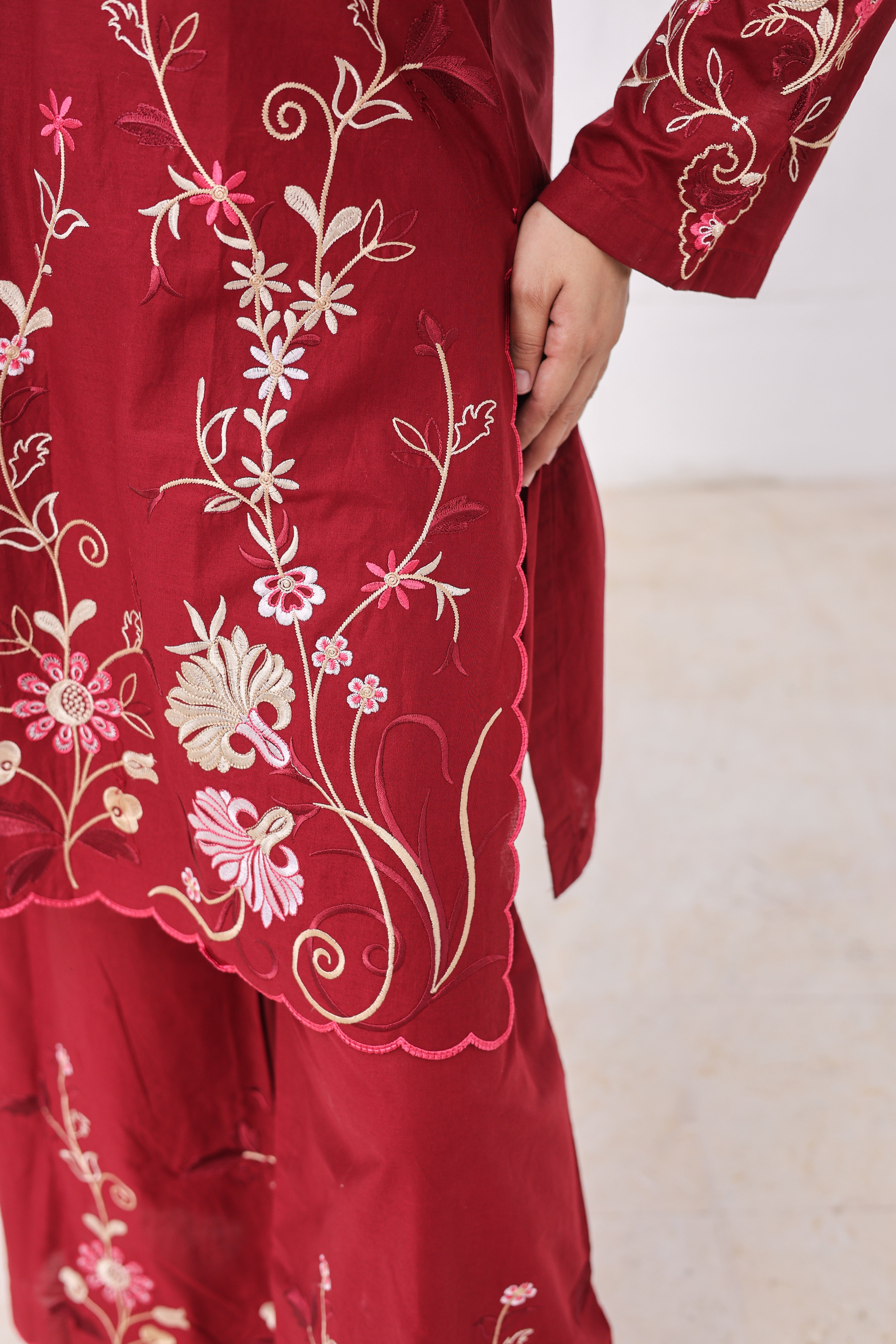 Mish 2 Pcs Embroidered Lawn Co-ards Set Maroon
