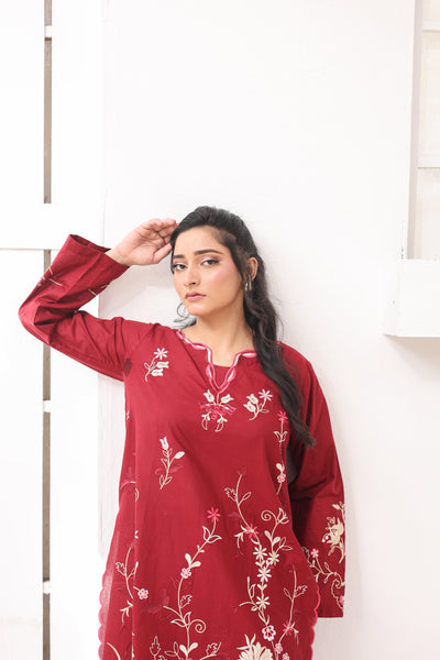 Mish 2 Pcs Embroidered Lawn Co-ards Set Maroon