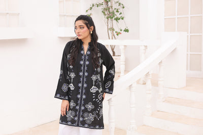 Pine 2 Pcs Embroidered Lawn Co-ards Set | Black & Off-White