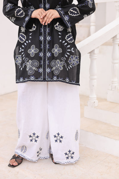 Pine 2 Pcs Embroidered Lawn Co-ards Set | Black & Off-White