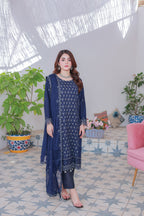 Mahpara 03-Piece Embroidered Blue Chiffon Suit