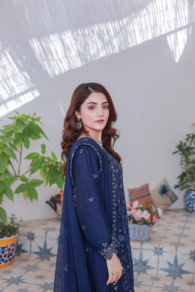 Mahpara 03-Piece Embroidered Blue Chiffon Suit