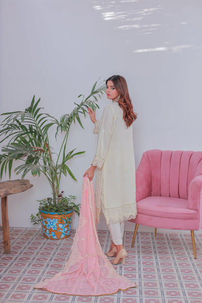 Mahpara 03-Piece Embroidered Pista Chiffon Suit